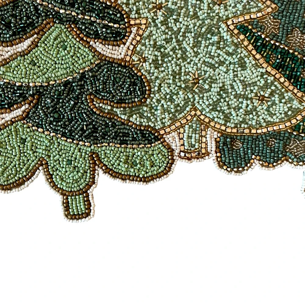 Christian Lacroix Christmas Tree Beaded Table Runner Centerpiece 13x36 Green NEW